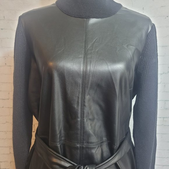 Ann Taylor Black Imitation Leather & Sweater Dress Large NEW NWT Orig $169 - Picture 2 of 5